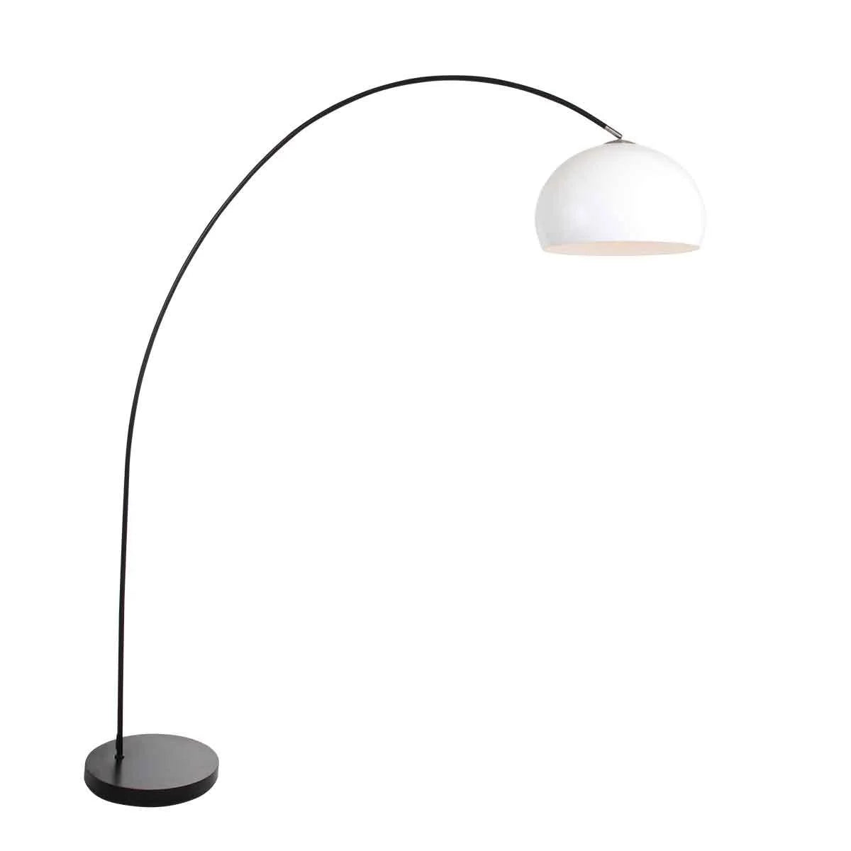 Lampadaire arqué en métal noir avec abat-jour blanc hémisphérique H185 cm
