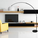 Lampadaire arc en métal noir avec abat-jour blanc hémisphérique H230 cm