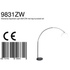 Lampadaire arc en métal noir avec abat-jour blanc hémisphérique, hauteur 230 cm