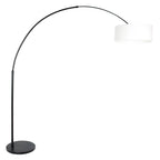 Lampadaire arc en métal noir avec abat-jour blanc tambour, hauteur H240 cm