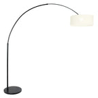 Lampadaire arc en métal noir avec abat-jour blanc tambour, hauteur 240 cm