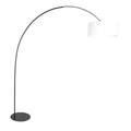 Lampadaire arc en métal noir avec abat-jour blanc cylindrique, hauteur 210 cm