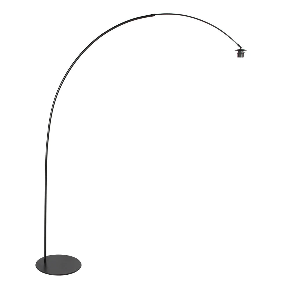 Lampadaire arc métal noir avec abat-jour rotin ajouré naturel H180 cm