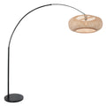 Lampadaire arc en métal noir avec abat-jour rotin ajouré naturel H240 cm