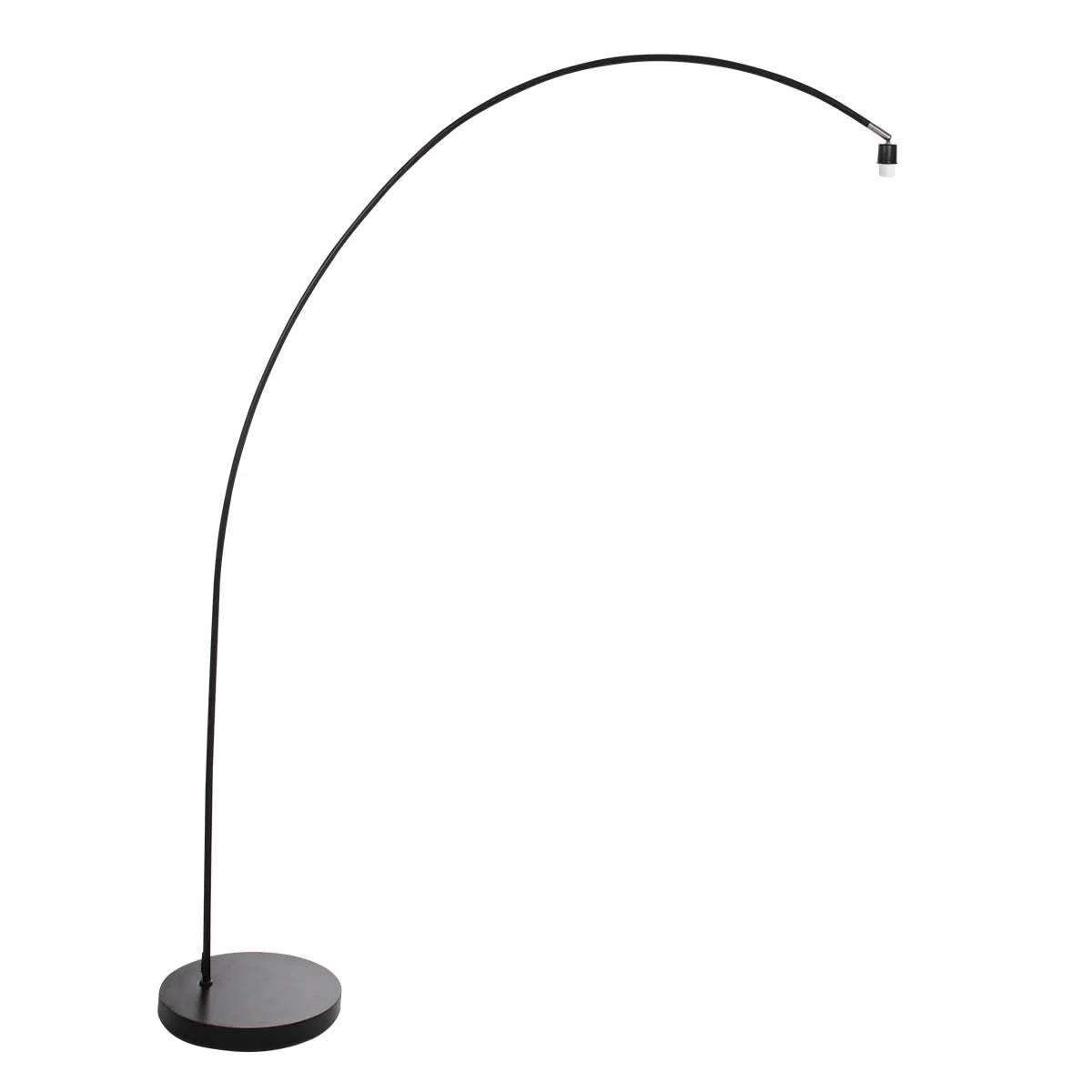 Lampadaire arc en métal noir avec abat-jour tressé en bambou et base ronde