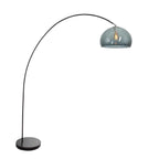 Lampadaire arc en métal noir avec abat-jour en verre fumé, hauteur 185 cm