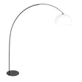 Lampadaire arc noir avec abat-jour rond blanc en plastique, hauteur H210 cm