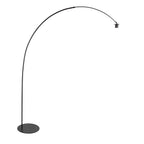Lampadaire arc noir avec abat-jour rond blanc en plastique, hauteur H210 cm
