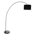 Lampadaire arc noir avec abat-jour en tissu cylindrique, hauteur 185 cm