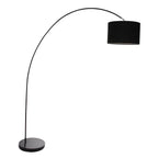 Lampadaire arc noir avec abat-jour en tissu cylindrique, hauteur 185 cm
