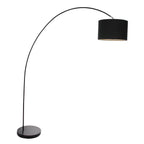 Lampadaire arc noir avec abat-jour en tissu cylindrique, hauteur 185 cm