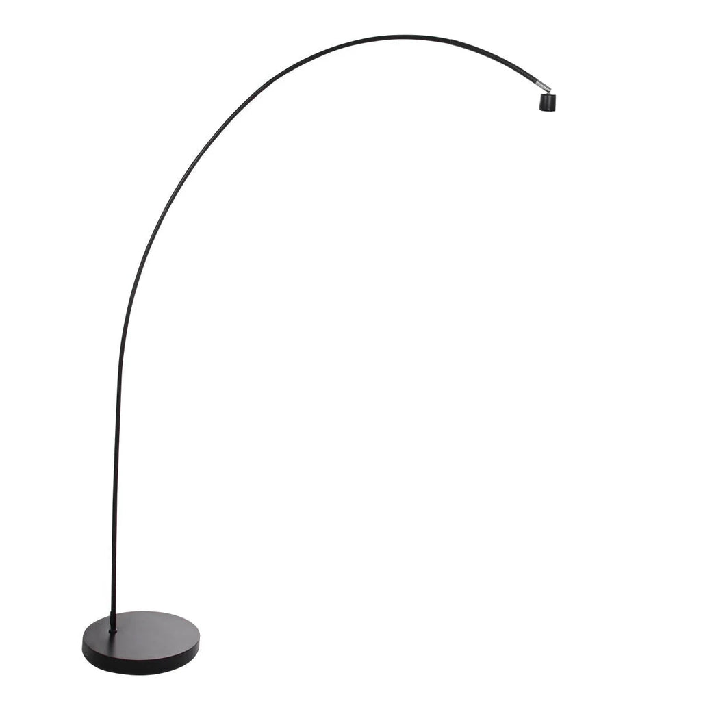 Lampadaire arc noir avec abat-jour en tissu cylindrique, hauteur 185 cm