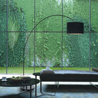 Lampadaire arc noir avec abat-jour en tissu cylindrique, hauteur 185 cm