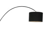 Lampadaire arc noir avec abat-jour tissu cylindrique, hauteur 185 cm