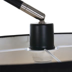 Lampe d’arc noire avec abat-jour en tissu cylindrique et douille blanche