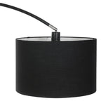 Abat-jour cylindrique en tissu noir pour lampadaire arc avec bras métallique courbé