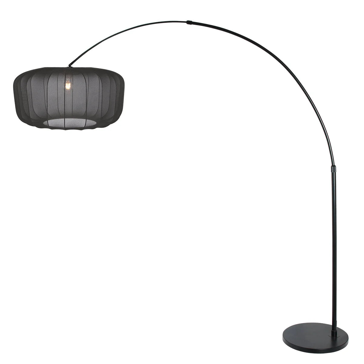 Lampe arqué noire mate en métal avec abat-jour plissé fumé, H180 cm