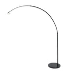Lampadaire arc noir mat en métal avec abat-jour plissé fumé, H180 cm