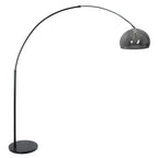 Lampadaire arqué en métal noir avec abat-jour en verre fumé, hauteur 230 cm