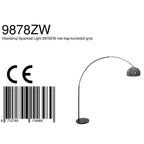 Lampadaire arqué en métal noir avec abat-jour en verre fumé H230 cm