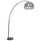 Lampadaire arqué en métal noir avec abat-jour en verre fumé H230 cm