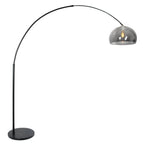 Lampadaire arqué en métal noir avec abat-jour en verre fumé H230 cm