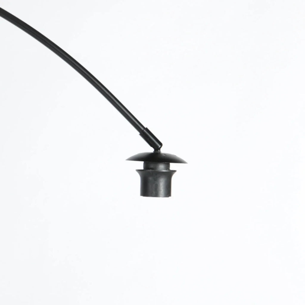 Lampadaire arqué en métal noir avec abat-jour lin beige cylindrique H193 cm