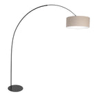 Lampadaire arqué en métal noir avec abat-jour cylindrique beige H193 cm