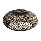 Panier tressé noir et tan en osier pour lampadaire arqué avec abat-jour naturel