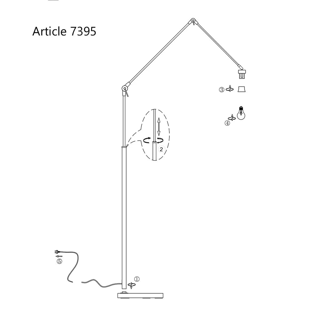 Lampadaire en bambou tressé noir et naturel, H250 cm, bras articulé pour salon