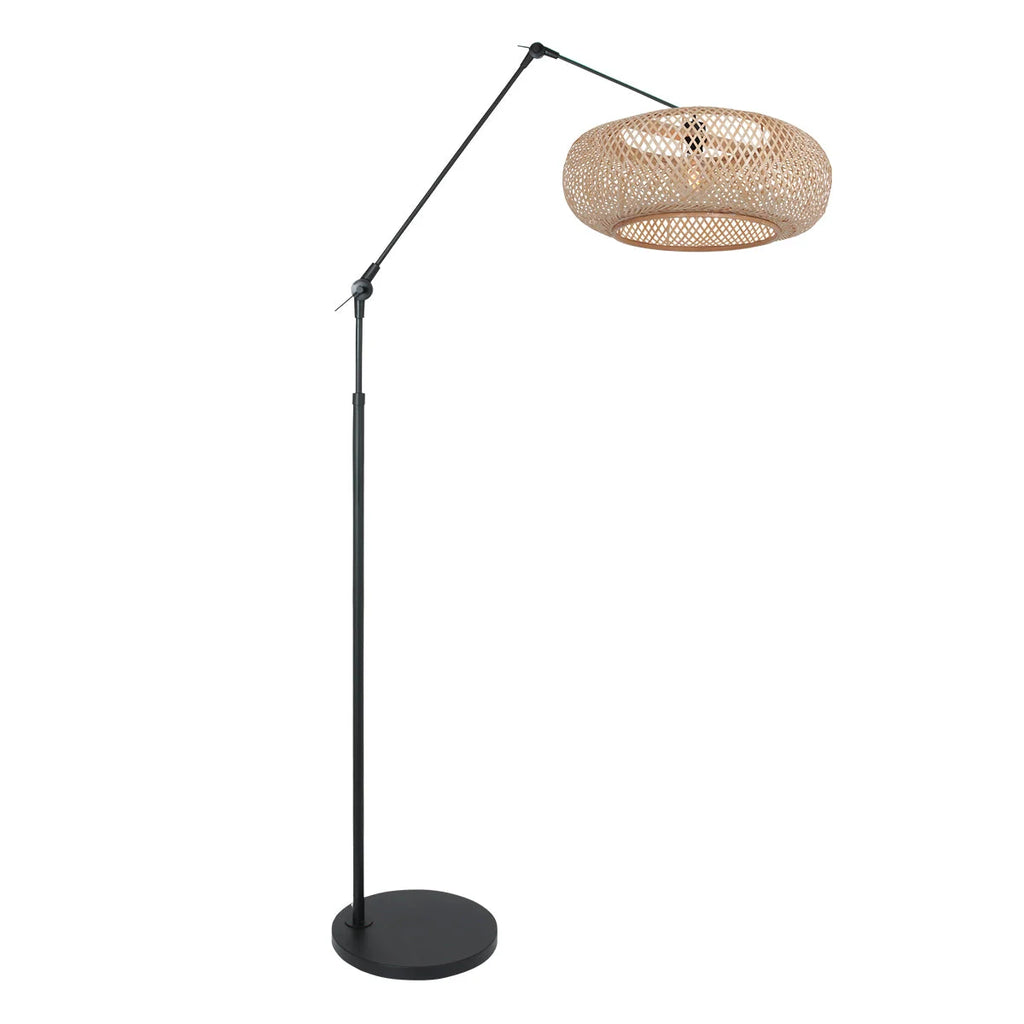 Lampadaire moderne en bambou tressé noir et naturel, H250 cm