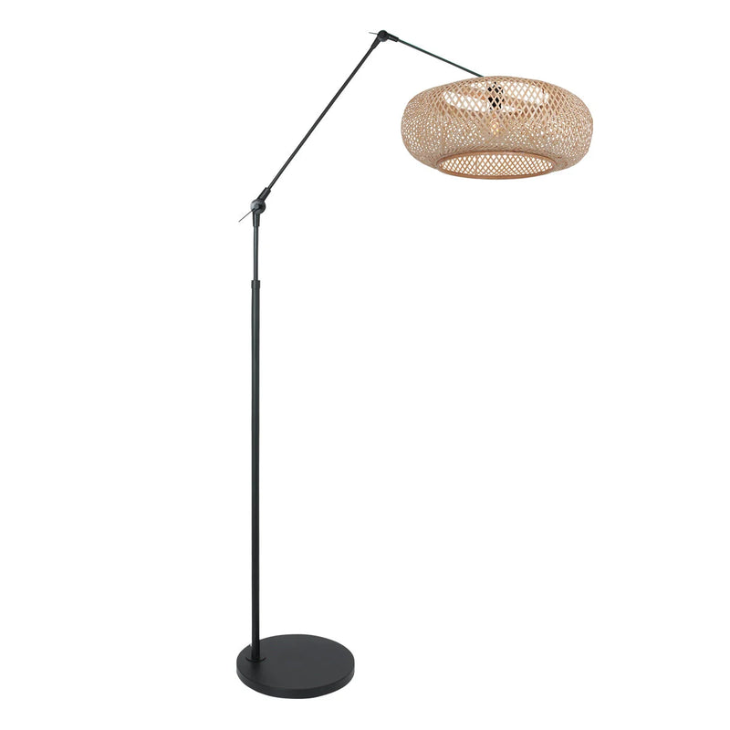 Lampadaire en bambou tressé noir et naturel pour salon – H250 cm