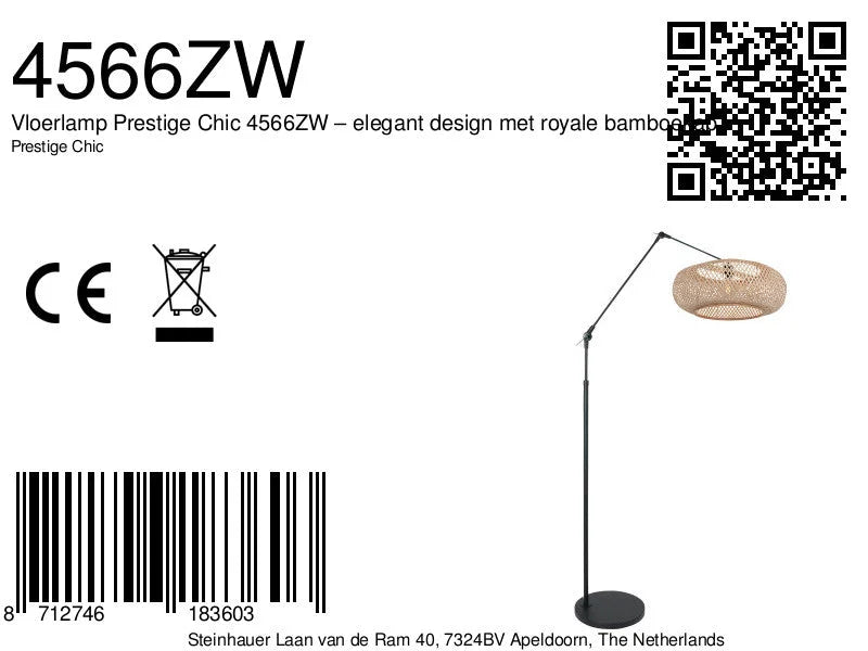 Lampadaire en métal noir avec abat-jour en bambou tressé, bras ajustable, H250 cm