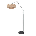 Lampe sur pied en métal noir avec abat-jour en rotin tressé naturel, H250 cm
