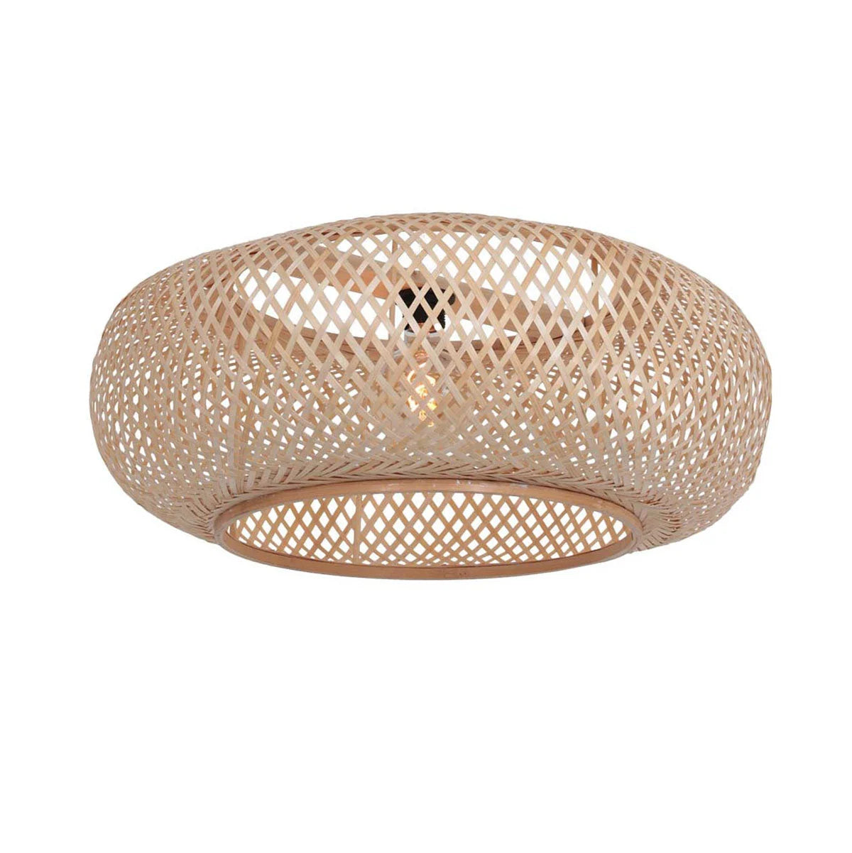 Lampe en bambou tressé noir et naturel, H250 cm pour salon