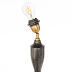 Base de lampe en métal foncé avec douille en laiton et ampoule LED à filament clair