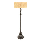 Lampadaire en bois noir avec abat-jour en raphia naturel, finition bronze foncé, H143 cm