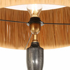Lampe de table avec abat-jour en raphia naturel, ampoule vintage et base en bronze
