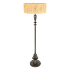 Lampadaire en bois noir avec abat-jour en raphia naturel, hauteur 143 cm