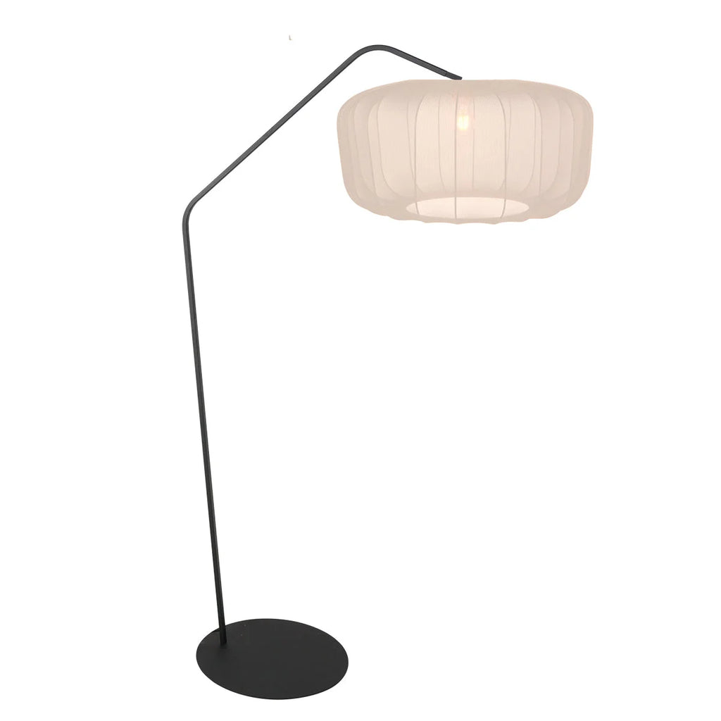 Lampe à poser métal noir abat-jour plissé écru ovale H180 cm