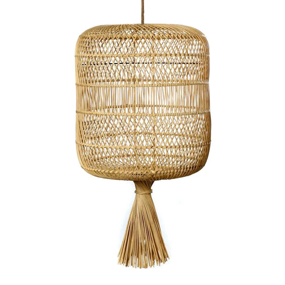 Suspension en rotin tiss\u00e9 avec pampilles pour le luminaire Le lampadaire Dumpling Naturel