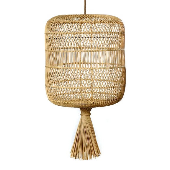 Suspension en rotin tiss\u00e9 avec pampilles pour le luminaire Le lampadaire Dumpling Naturel