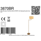 Lampadaire en laiton bronze avec bras orientable et abat-jour en raphia beige-jaune