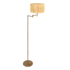 Lampadaire en laiton avec bras orientable et abat-jour en raphia, hauteur 154 cm