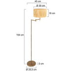 Lampadaire en laiton avec bras orientable et abat-jour en raphia, hauteur 154 cm