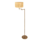 Lampadaire en laiton avec bras orientable et abat-jour en raphia, hauteur 154 cm