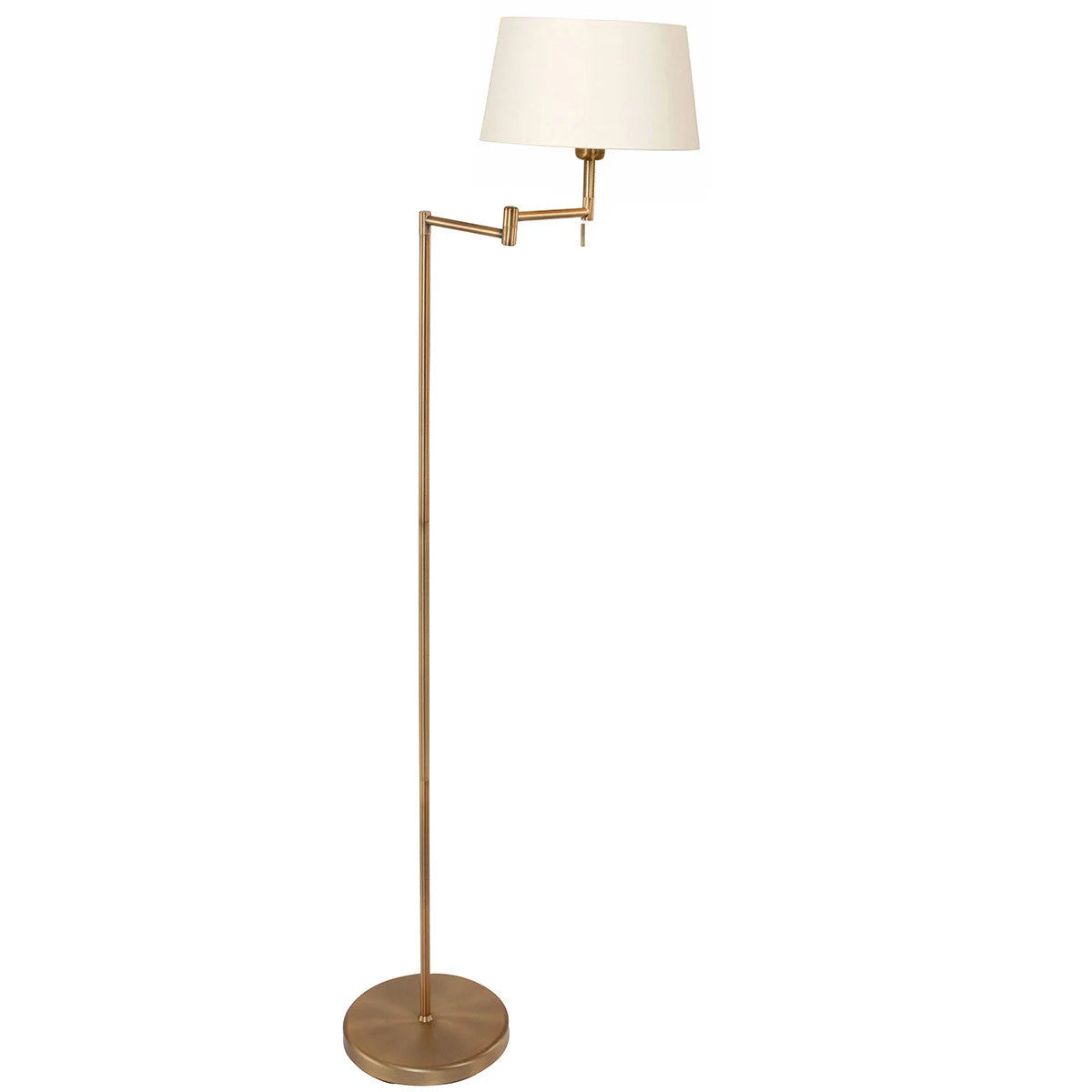 Lampadaire en laiton brossé avec bras pivotant et abat-jour en tissu crème