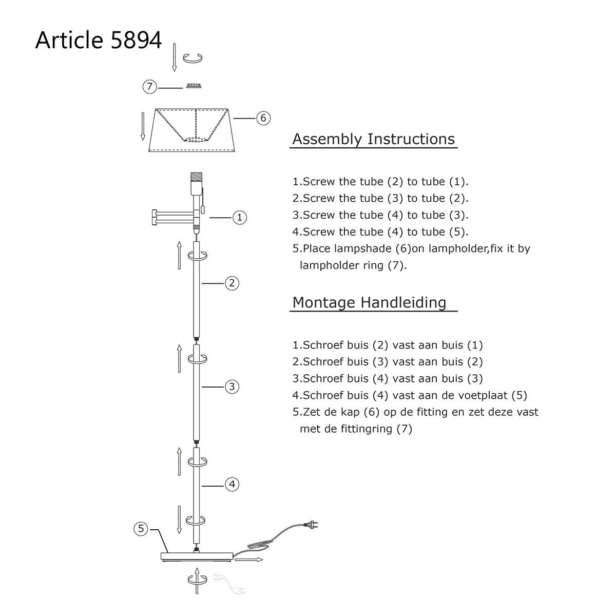 Instructions d’assemblage pour le Lampadaire en laiton brossé avec bras pivotant