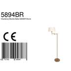 Lampadaire en laiton brossé avec bras pivotant et abat-jour tissu, H154 cm