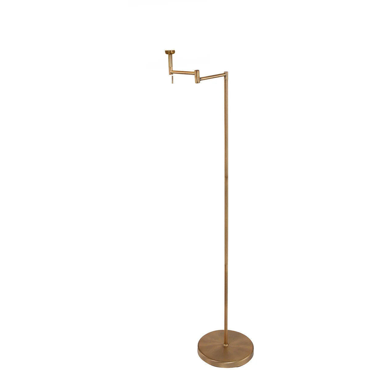 Lampadaire en laiton brossé avec bras pivotant et abat-jour tissu, hauteur 154 cm